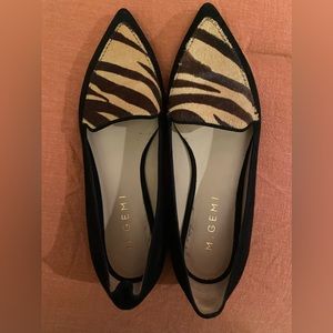 M Gemi Pointed Toe Zebra Loafer/Flat